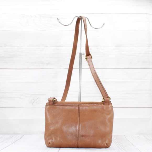 Fossil Brown Leather Zip Top Crossbody Purse Shoulder Bag - Picture 3 of 9